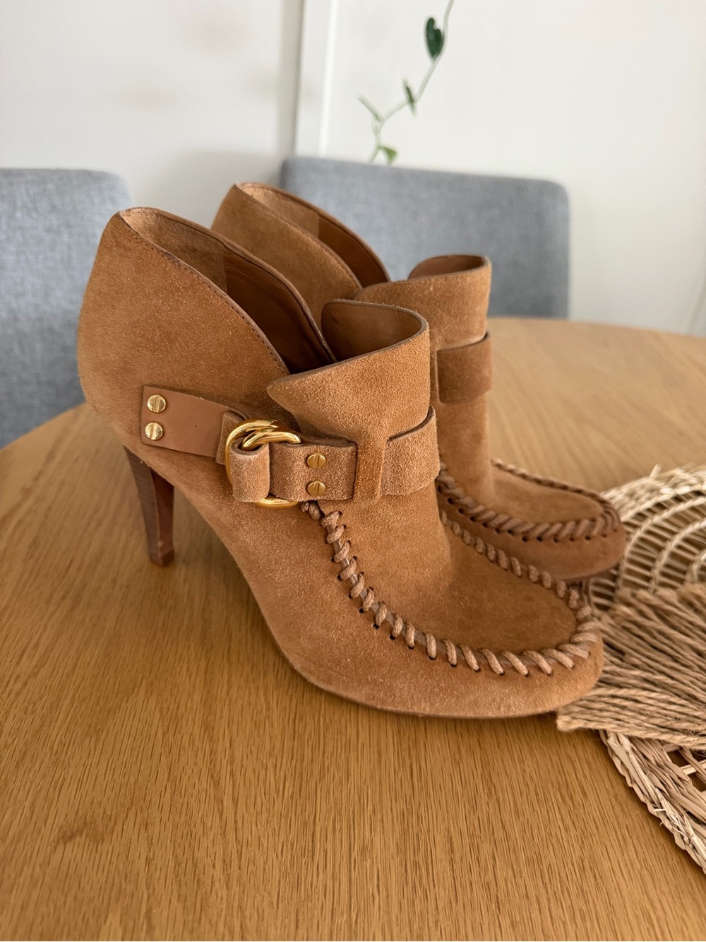 Tory Burch Belen Booties Womens 10.5 Brown Suede Ankle Stiletto Heels